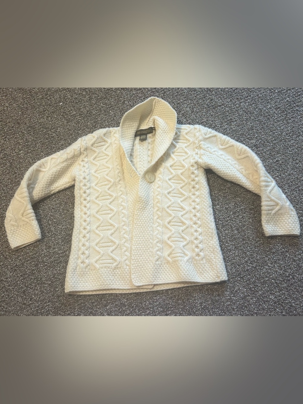 Innis Crafts S 100% Merino Wool cream Shawl-Collar Cable Knit Cardigan Cottage